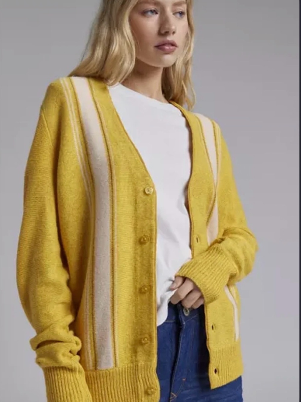 BDG Mustard Yellow Striped Cardigan Cotton Blend SZ SM Y2K preppy